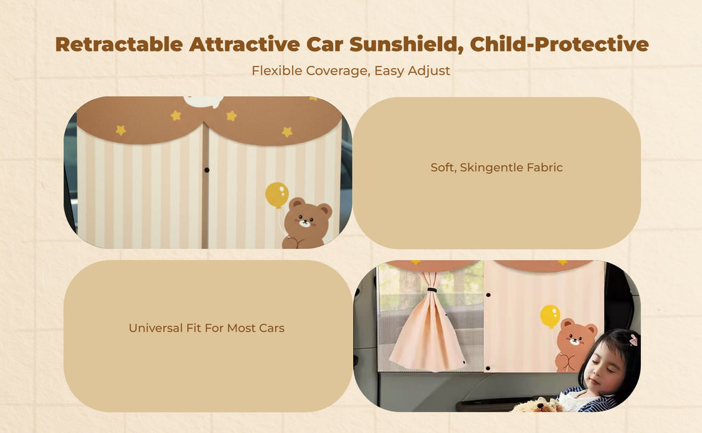 Car window privacy screen, stylish retractable screen, sun protection, privacy, heat insulation, side window shade for infants, universal fit.