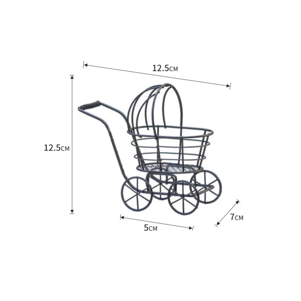 Wire Stroller Vehicle Uncovered Basket Display Piece Loop Handle for Garden