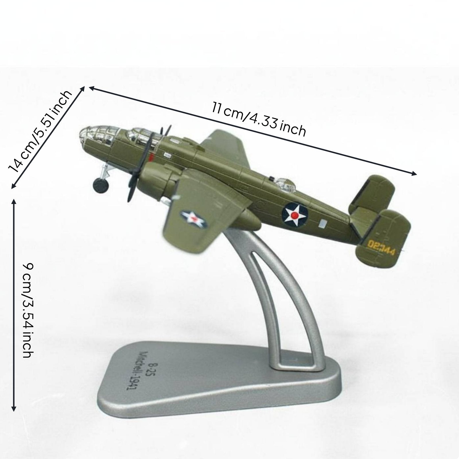 1:144 Scale B-25 Warplane high Detailed WW2 American Warplane Model Collectible Item Alloy Classic Aircraft Model for Collectors