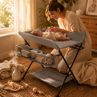 Adjustable Height Changing Table Textile Shelf Foldable Changing Table Wheeled