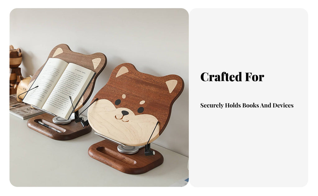 Cartoon Dog Bookrest Sturdy Adjustable Bookstand with Page Holders for Musicians