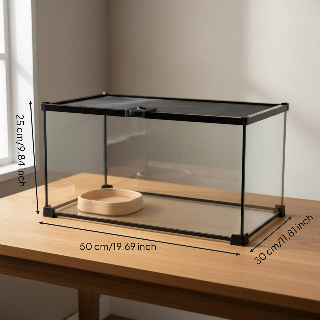 Glass Reptile Terrarium Top Ventilation Transparent Reptile Enclosure Portable Full View Amphibian Tank for Hobbyists