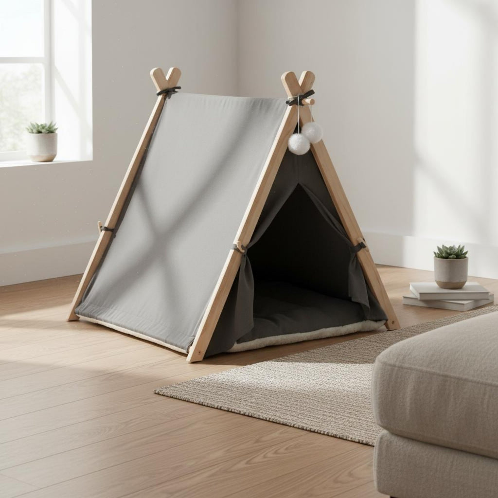 Small Dog Tent House Semi-Enclosed Design Pet Teepee Soft Cushion for Cats