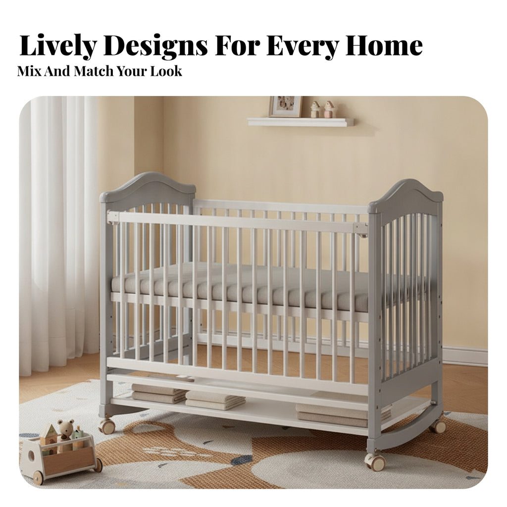 Sleeping Cot Caster Wheels Rounded Edges Movable Baby Crib Lockable Casters Adjustable Wooden Crib