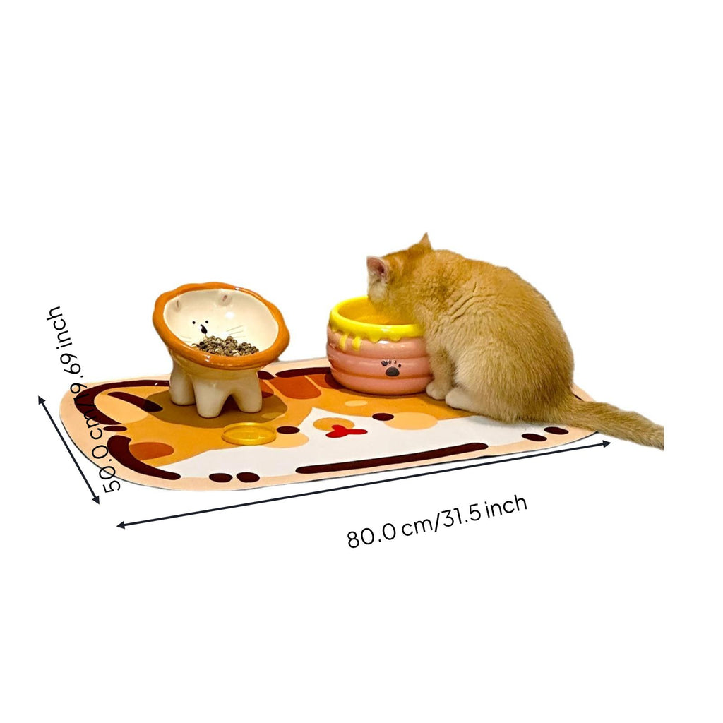 Cat Feeding Mat, Non-Slip Diatomaceous Earth Pet Food Mat, Absorbent, Quick Dry, Protects Floors, Easy to Clean, Prevents Spills, Pet Placemat for Messy Drinkers, Non-Slip Base, 18 x 12 inches