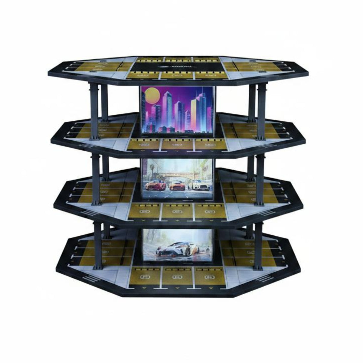 Octagonal Parking Garage Model Realistic Design 3 Tier Garage Model Display Collectible Parking Lot Diorama for Collection