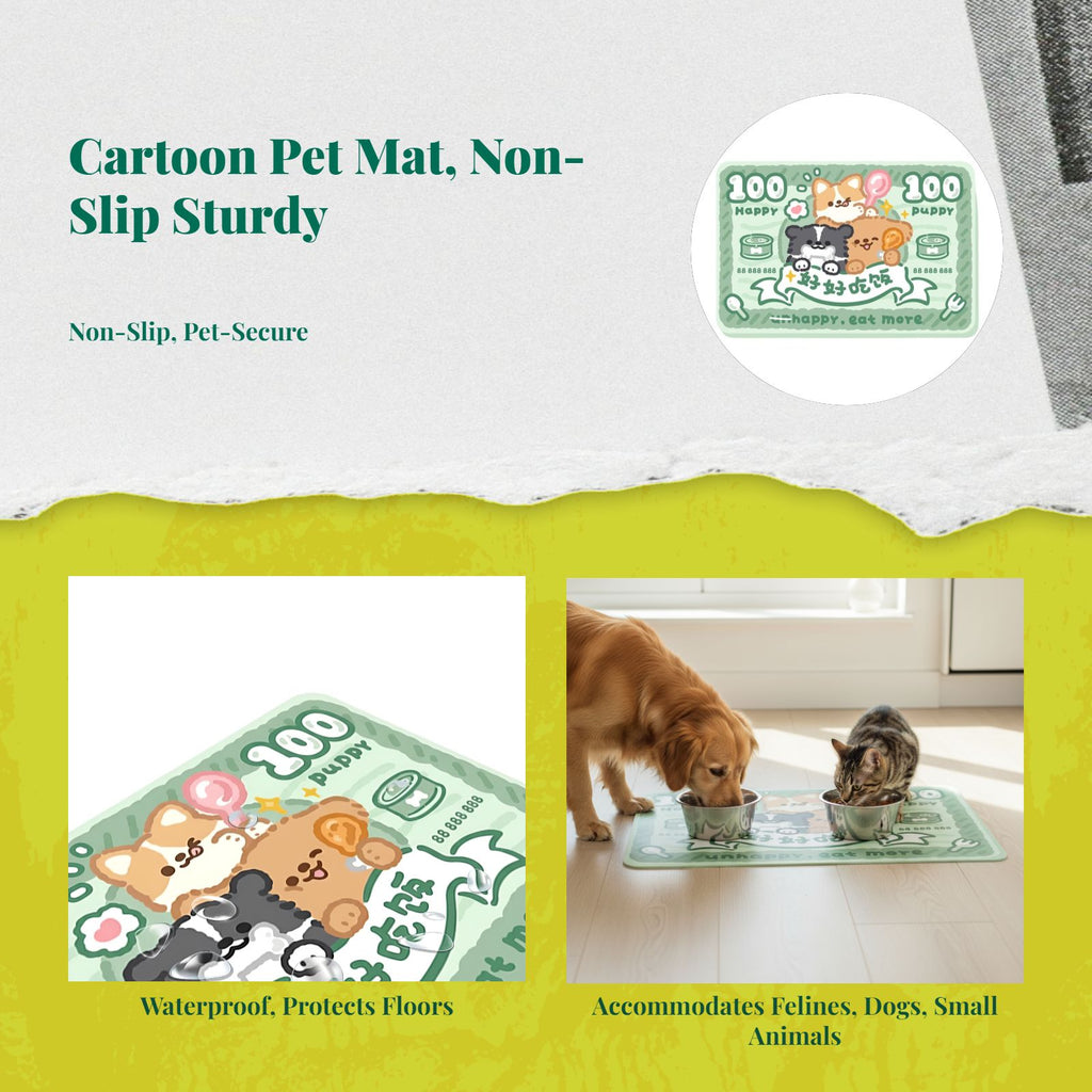Pet Feeding Mat, Waterproof Cat Placemat, Non-Slip Dog Table Mat, Easy to Clean, Cartoon Print
