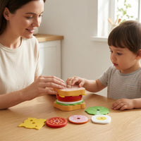 Wooden Sandwich Stacking Toy Cartoon Face Pretend Play Sandwich Rounded Corners