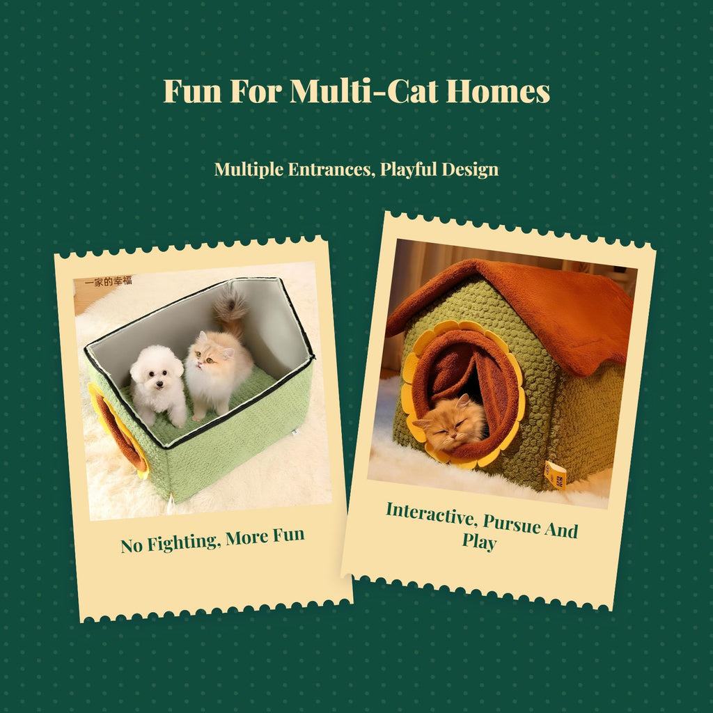 Cat Cave House, Warm Enclosed Bed, Removable Tent, Plush Den
