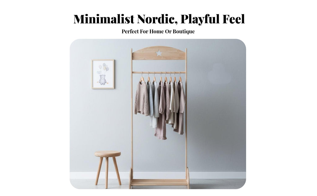 Nordic Aesthetic Star-Themed Coat Rack Child-Friendly Height Stand-Altwo-in-Singlestanding Clothes Hanger Sturdy Construction childs' Furniture Rounded Edges for Toddlers, Parents, Boutique, Nursery, Playroom, Entryway