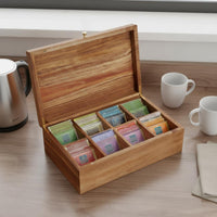 Wooden Tea Pouch Box Attractive Lid Lidded Compartment Organizer Countertop
