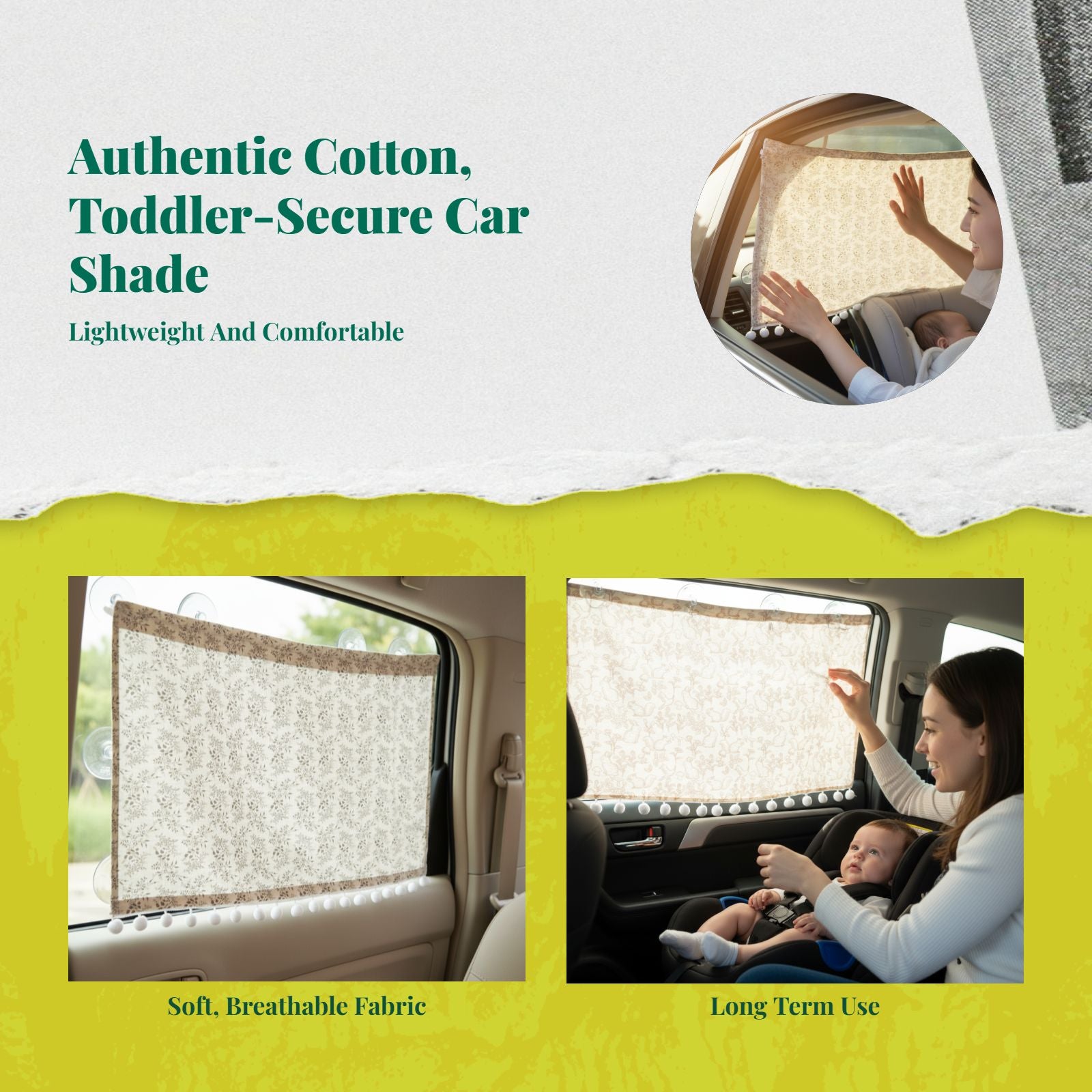 Car window sun shield for infants, fabric privacy screen with suction holder holder, sun protection, side window, easy installation