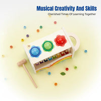 Multifunctional Wooden Percussion Toy for Kids, 8-Note Music Bench, Early Learning Sphere Table