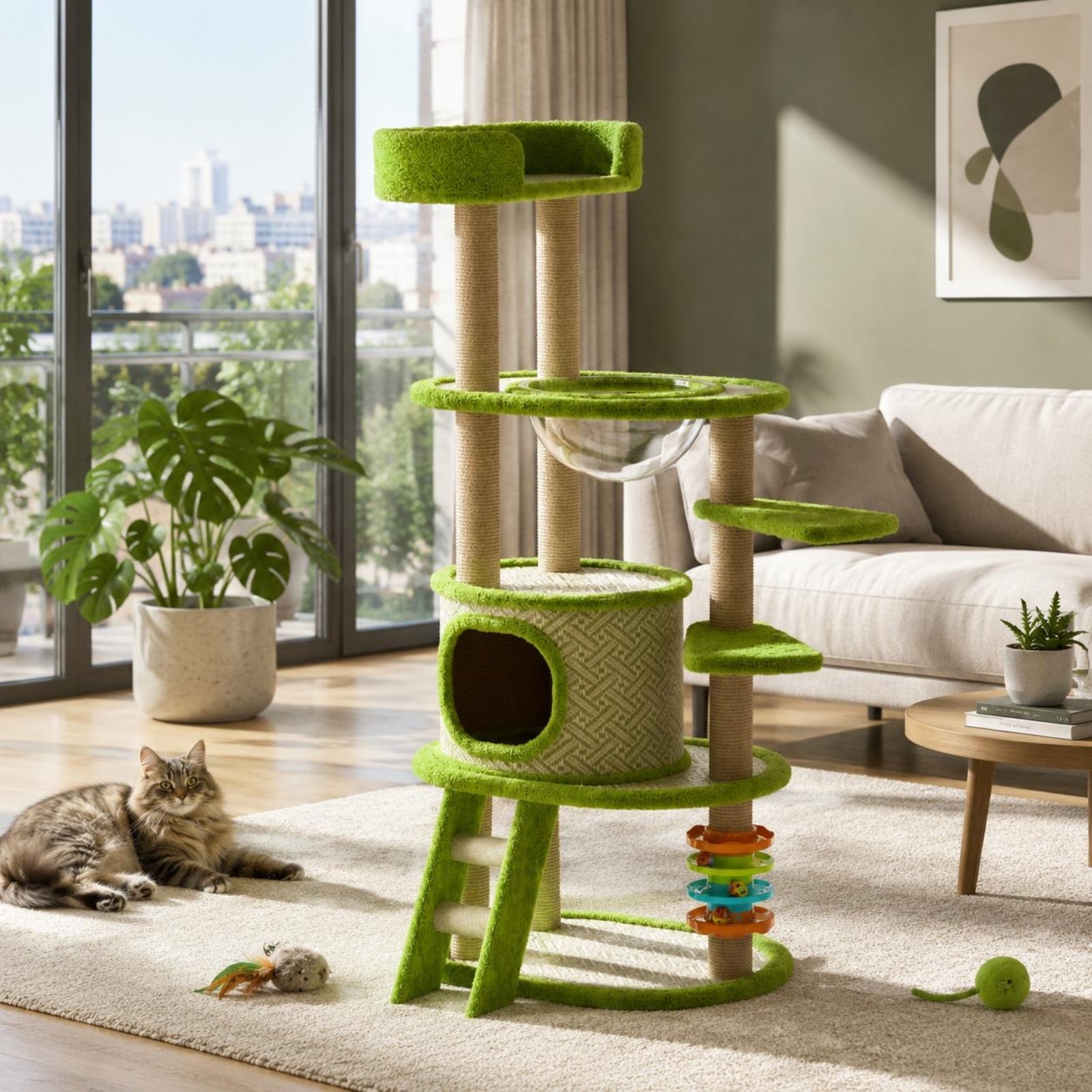 Multi-Level Feline Tree Top Lookout Feline Climbing Structure Soft