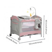 Foldable Baby Bed Music Toy Arch Baby Bed with Wheels Includes Mattress