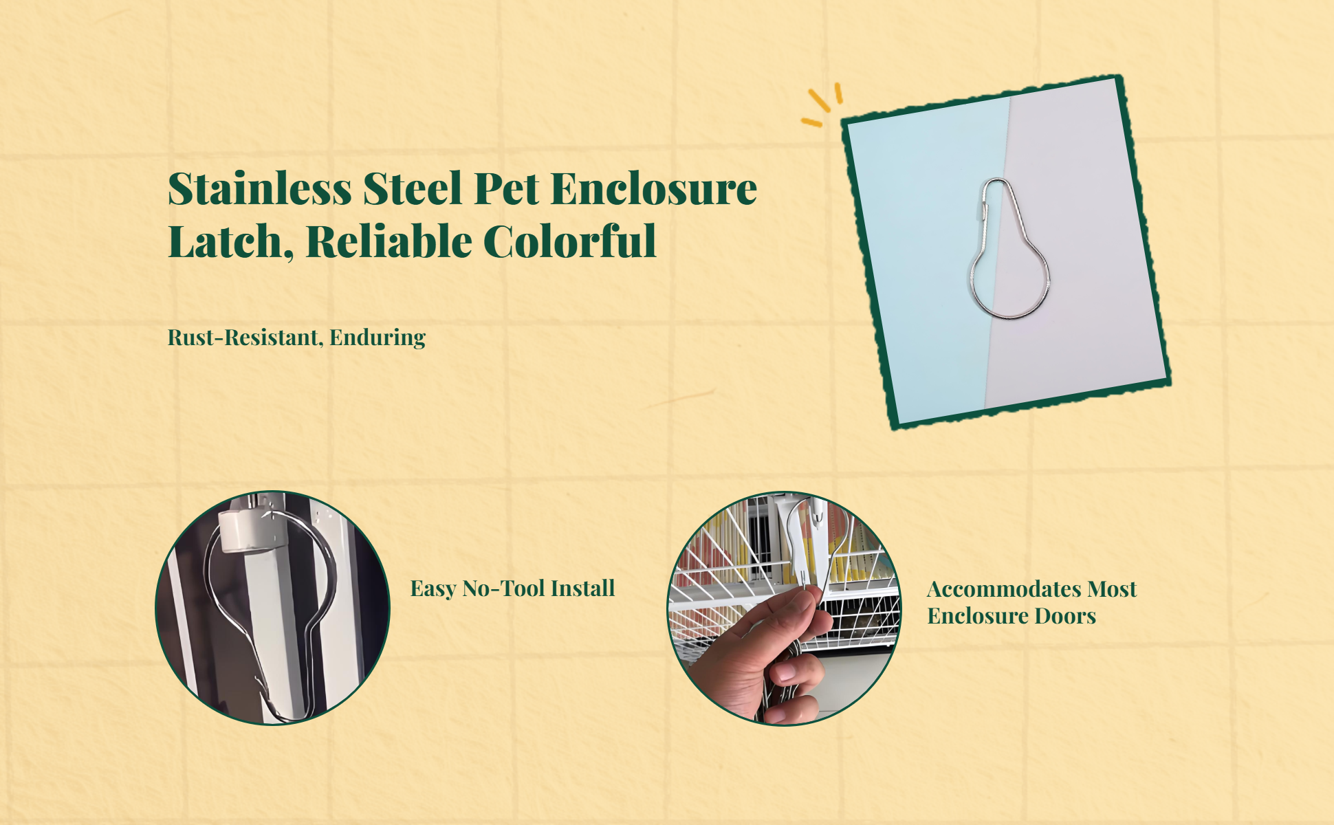 Coil latch lock, pet enclosure door latch, stainless steel slide bolt, sturdy duty, multi-functional, easy to install