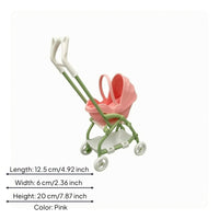 Foldable Doll Pushchair Rose-Colored Mini Toy Pushchair Green Frame