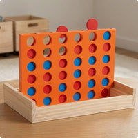 Wooden Connect 4 Set Two-Player 3D Four in a Row Game Natural Wood for Classroom