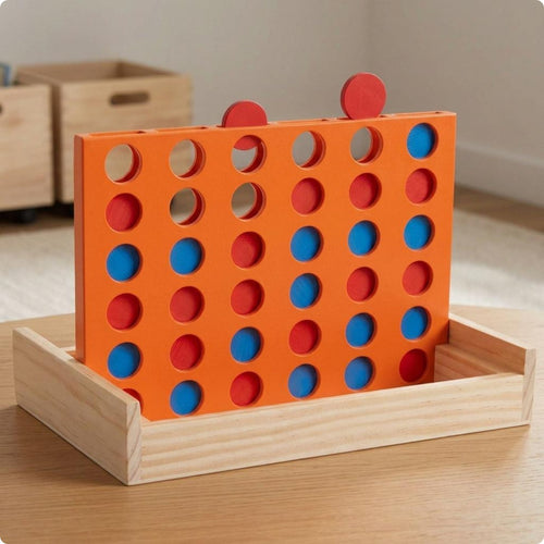 Wooden Connect 4 Set Two-Player 3D Four in a Row Game Natural Wood for Classroom