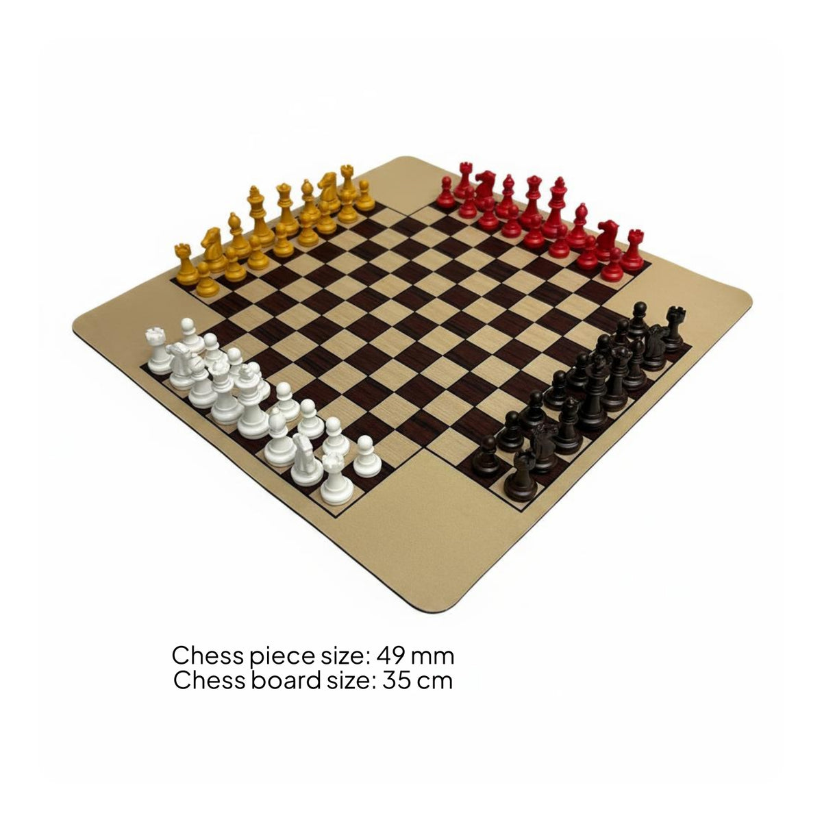 Four-Player Chess Set Sculpted Knight Heads 4 Player Chess Set Strategy Game Glossy Rounded Corners