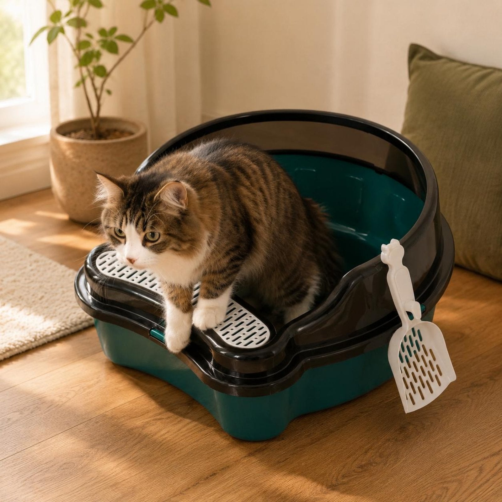 Semi-Enclosed Litter Box Detachable Pet Care Item Rounded