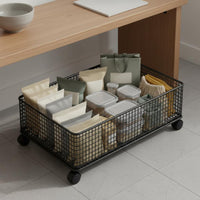 Under Sofa Storage Bin Lockable Wheels Drawer Design Storage Basket Mesh Design