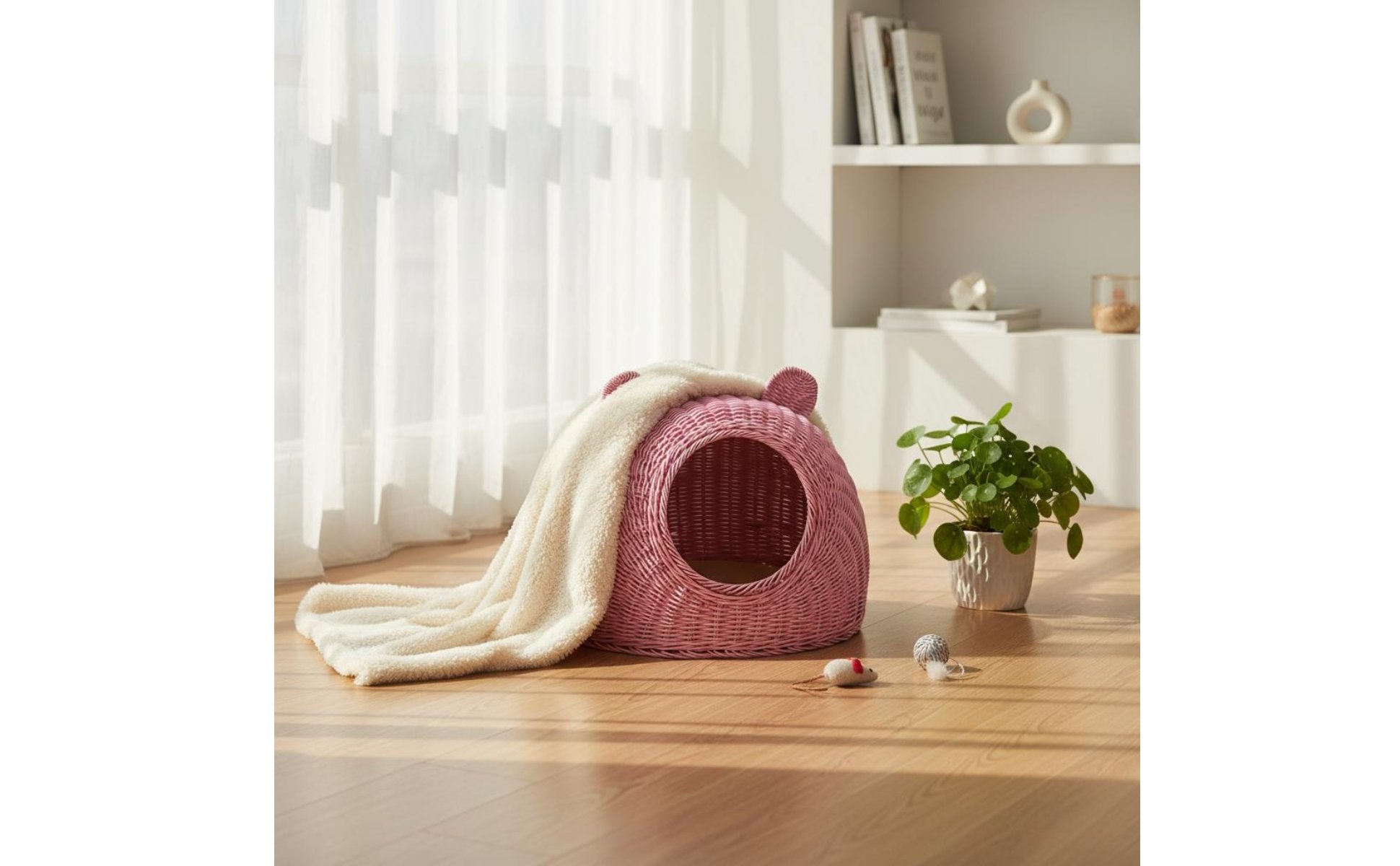 Woven Cat Bed Washable Rattan Cat Nest Pet House for Balcony, Patio