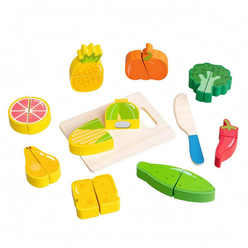 Wooden Fruit Cutting Set Slice-Apart Sliceable Play KitchenSet Brightly Painted Wooden Cutting Toy for Children