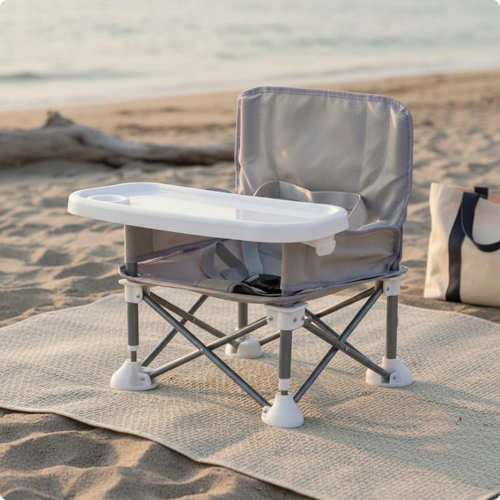 Baby Camping Chair Removable Tray Baby Beach Chair Safety Strap for Outdoor Meal