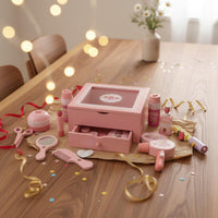 Pretend Beauty Salon Playset Educational Toy Cosmetic and Hairstyling Kit Child Design Kids Vanity Playset with Storage Box for Preschoolers