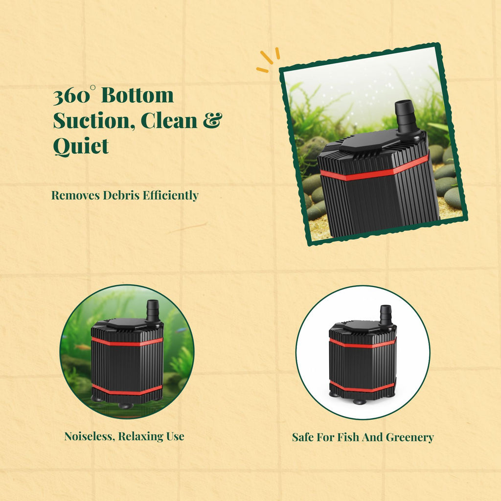 Quiet pump for tanks, hydroponics