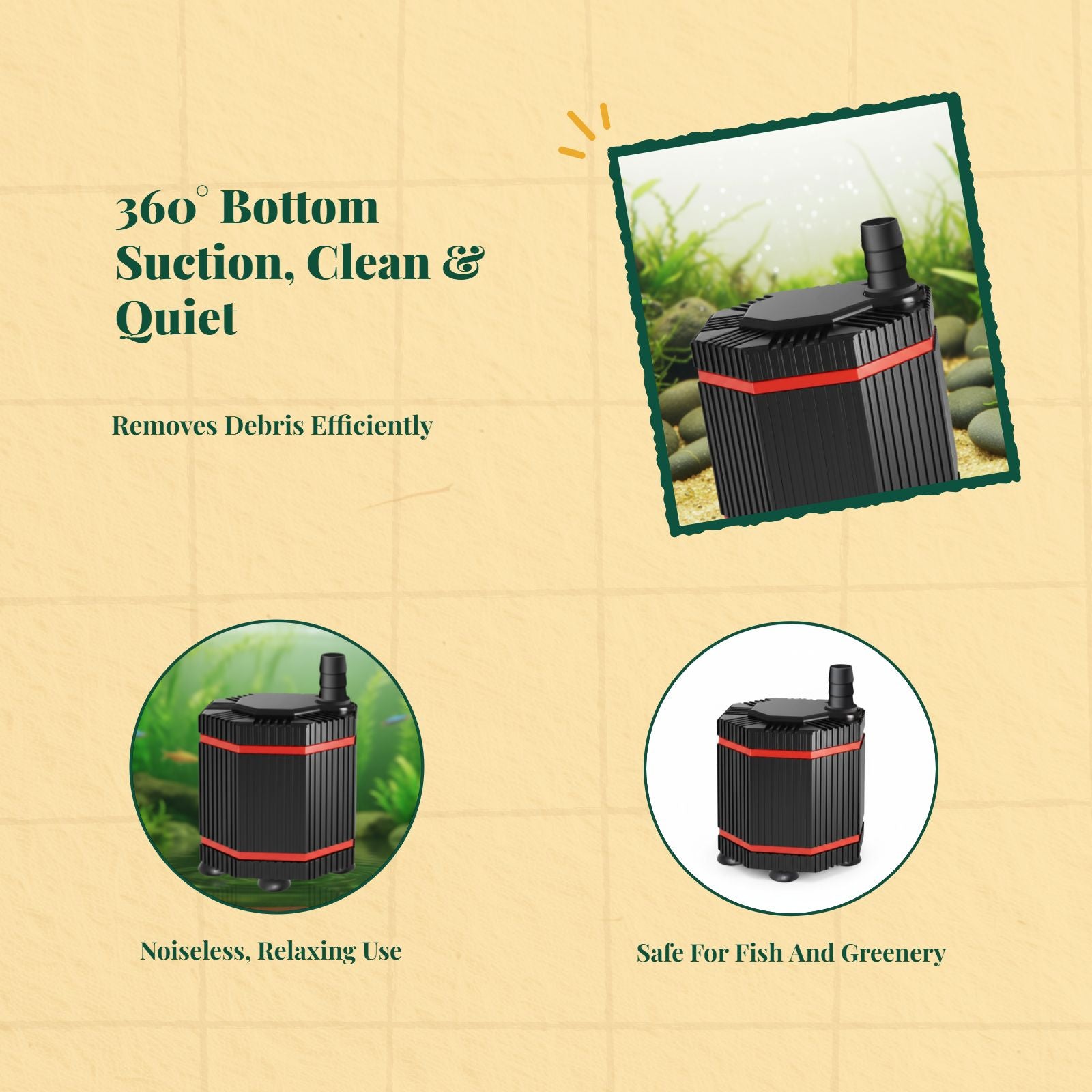 Quiet pump for tanks, hydroponics