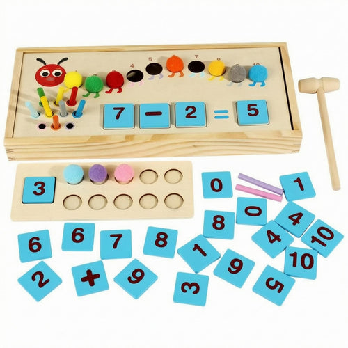 Wooden Math Box Beige Counting Toy Tray