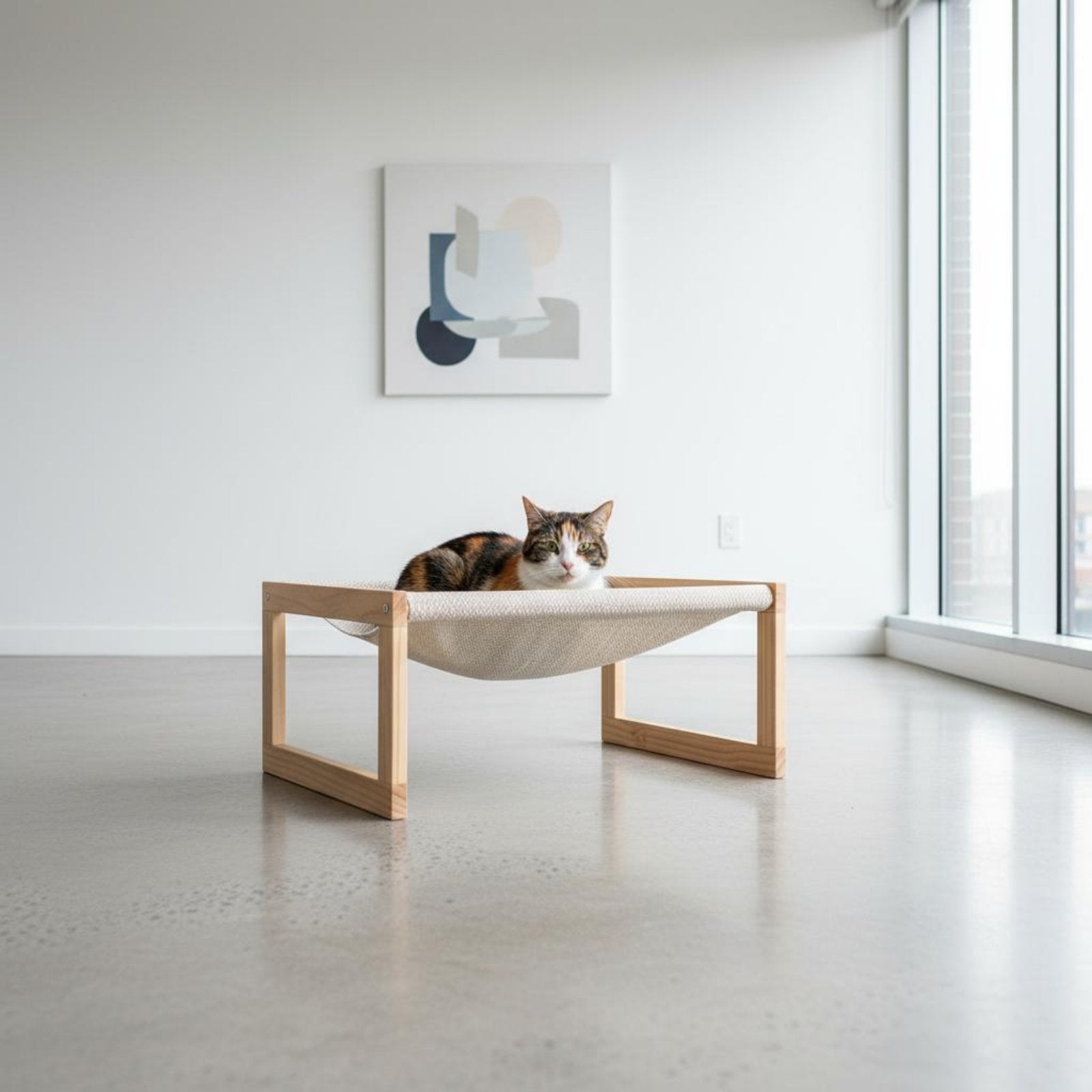 Elevated Cat Lounger Holds up to 40 Lbs Wooden Frame Pet Bed for Indoor, Cats