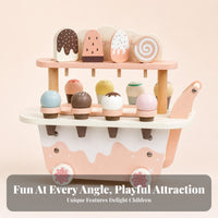 Wooden Ice Cream Cart Developmental Learning Influenced Child Children's Plaything Pretend Ice Cream Cart for Kids