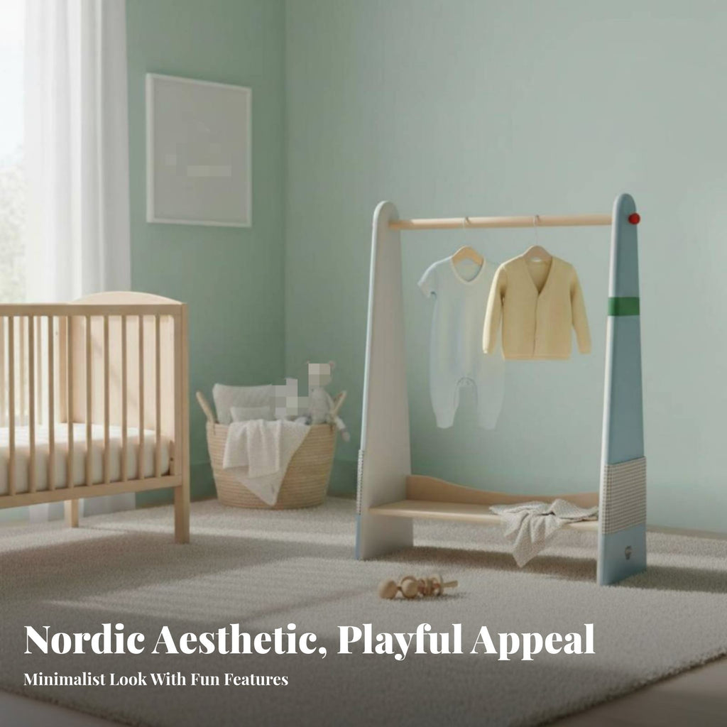 Toddler Dress-up Station Multi-Functional Storage A-Frame Clothes Rack Childreachible Height Floor-Standing for Bedroom, Nursery