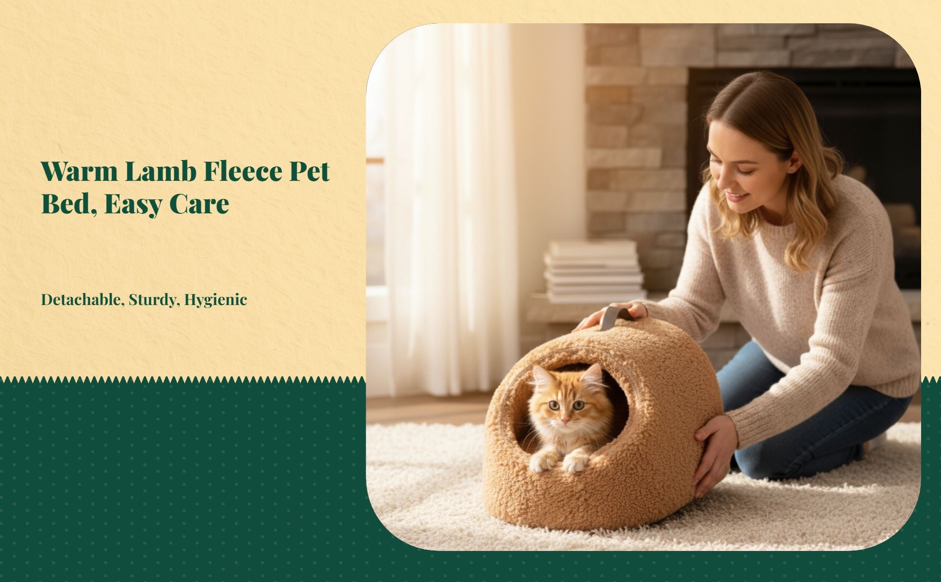 Lamb Fleece Cat House, Semi-Enclosed Pet Bed, Indoor Warm