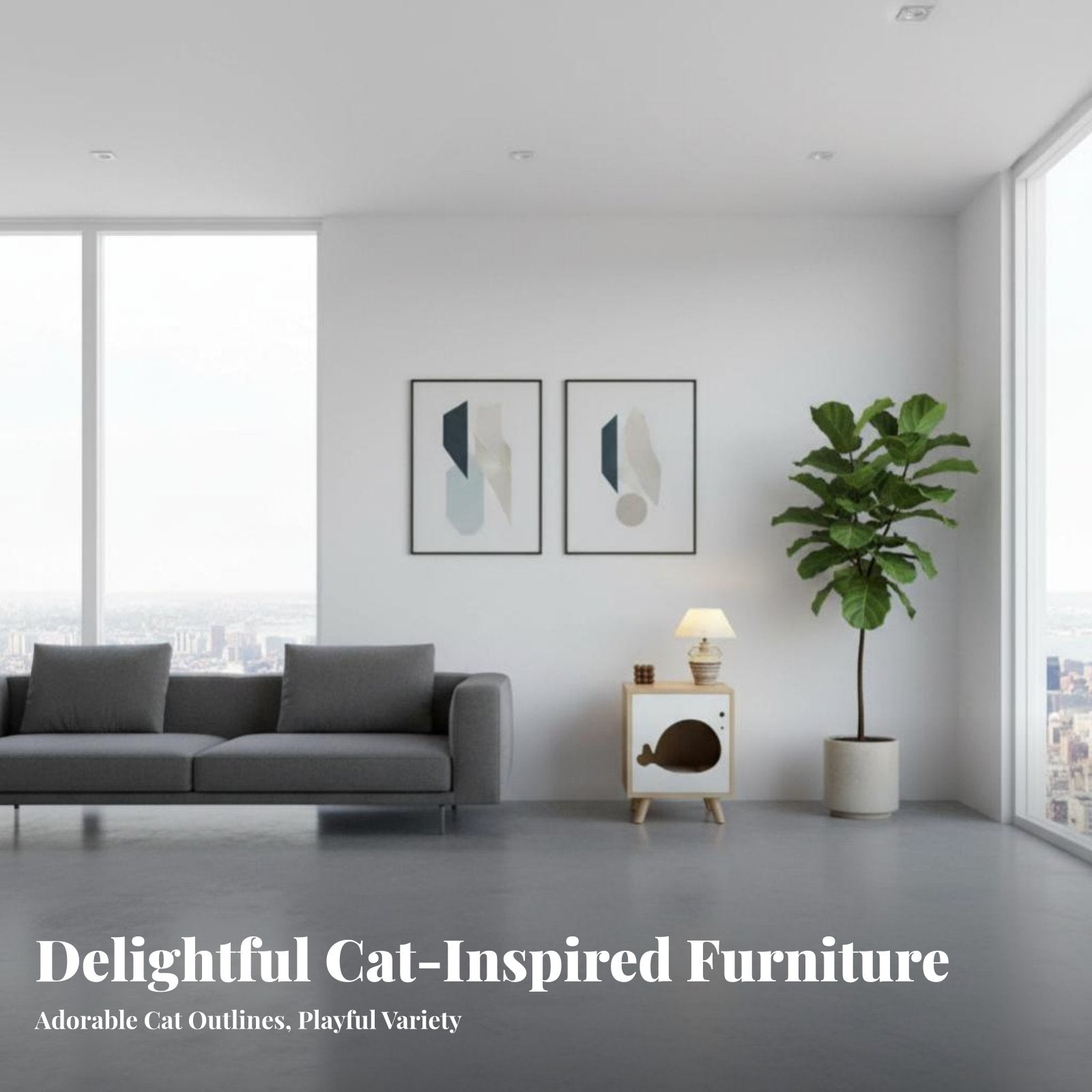 Nightstand with Cat Bed Space-Saving Storage Cabinet Sturdy Construction