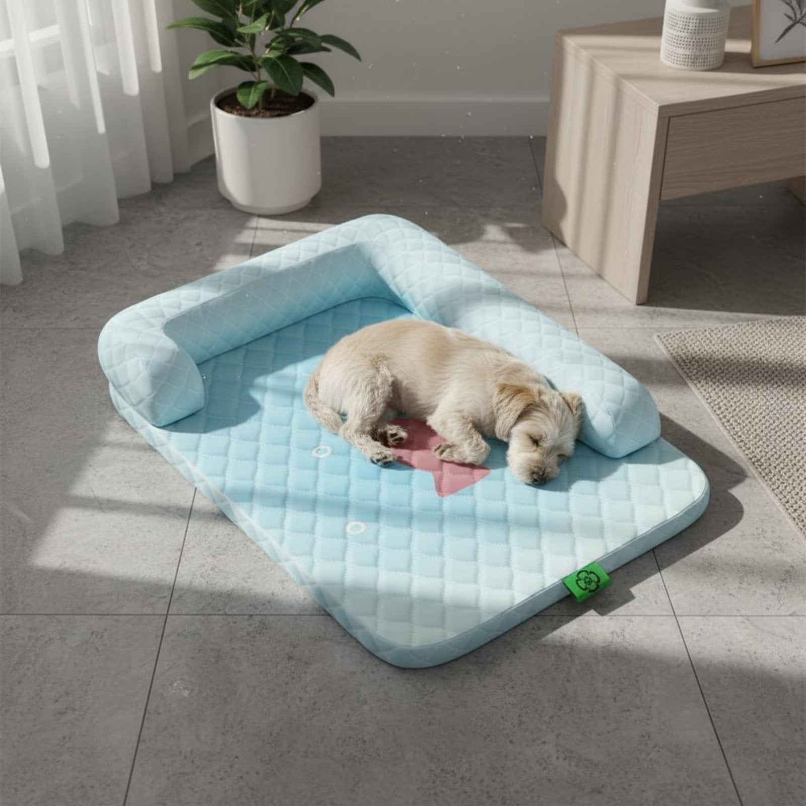 Dog Cooling Mat with Pillow Washable Cooling Dog Bed Neck Support for Cats