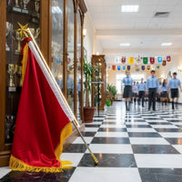 Procession Lead Flag Tassel Trim Marching Banner Golden Star Top for Students
