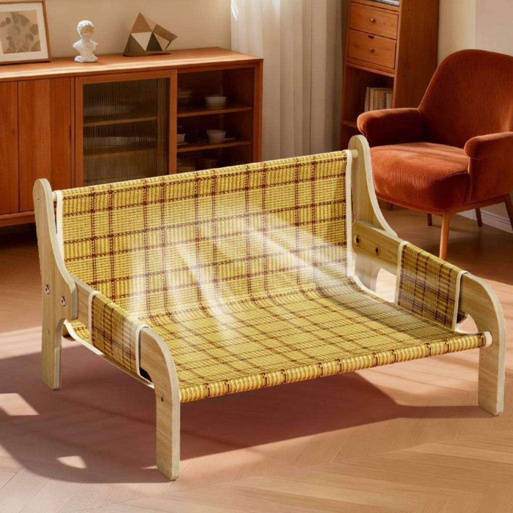 Wooden Cat Sofa Scratch-Friendly Cat Lounge Chair Sturdy Wood Frame Raised Pet Couch for Cats, Indoor