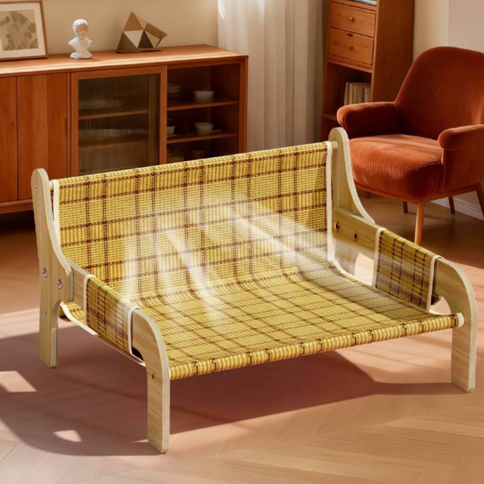 Wooden Cat Sofa Scratch-Friendly Cat Lounge Chair Sturdy Wood Frame Raised Pet Couch for Cats, Indoor