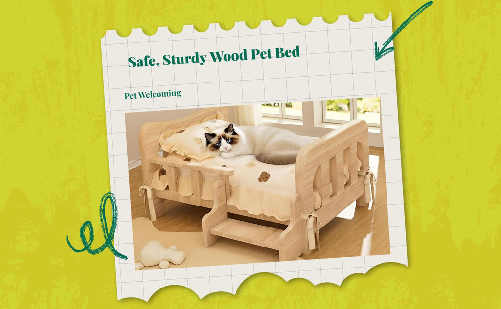 Wooden Elevated Dog Bed, Plush Mat, Indoor Comfort