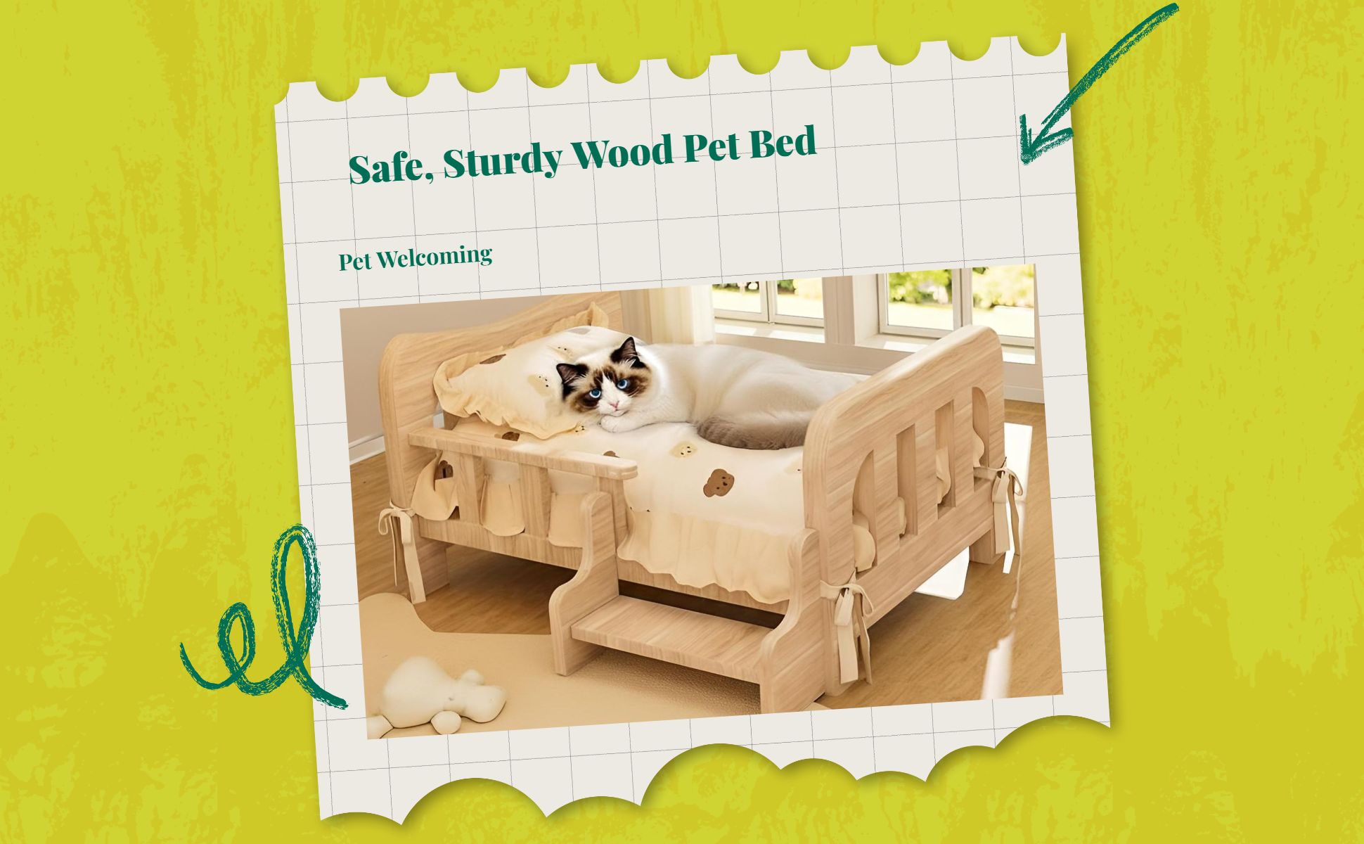 Wooden Elevated Dog Bed, Plush Mat, Indoor Comfort