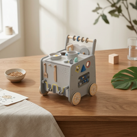 Wooden Play Kitchen Cart Pretend Cooktop Top Rolling Play Kitchen Cart Sink Area for Young Children