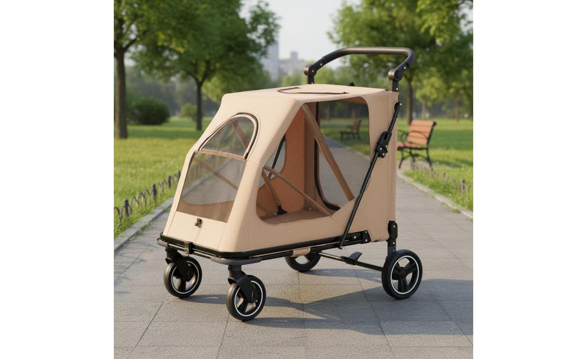 Foldable Dog Stroller Portable Foldable Pet Stroller Adjustable Handle