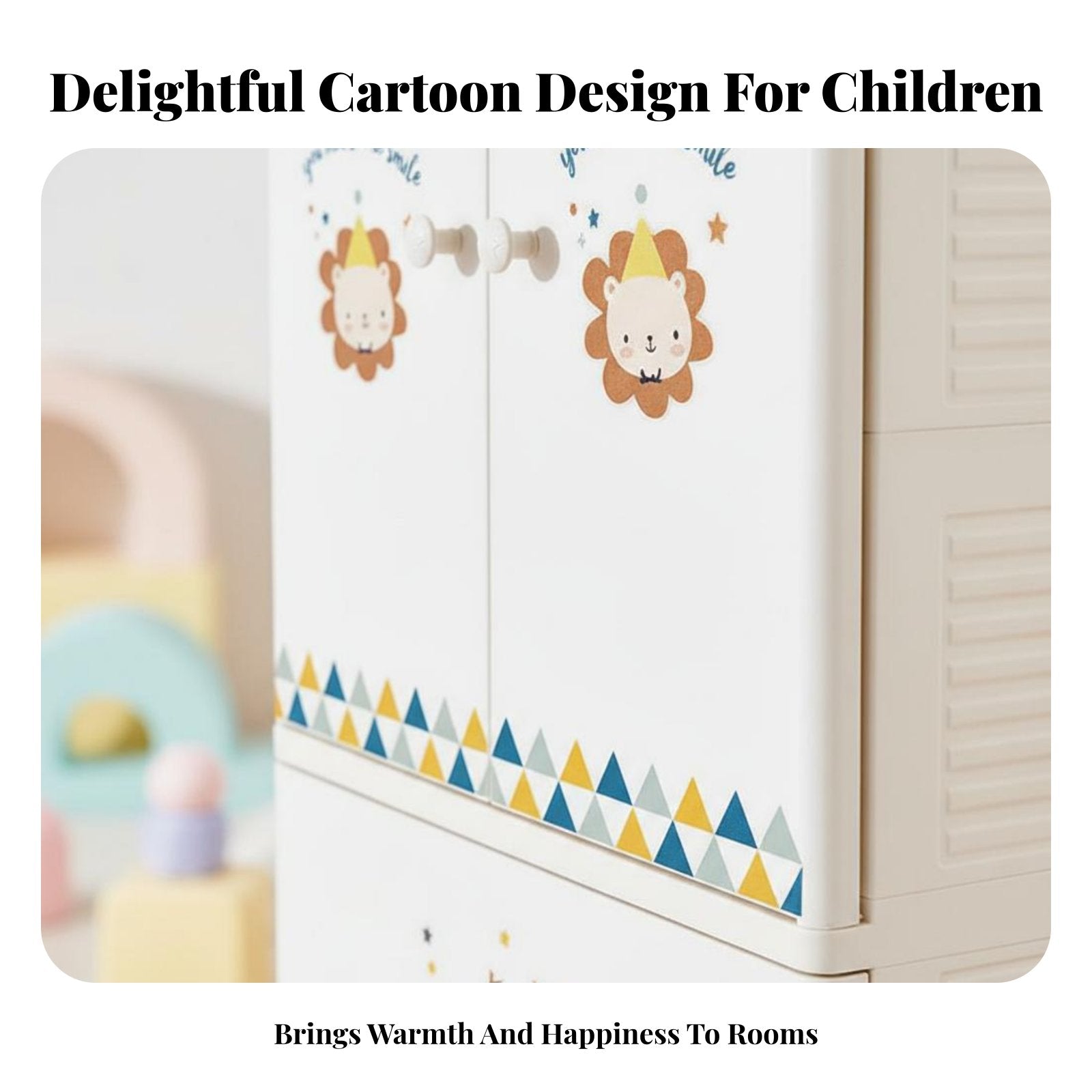 Wheeled kids' wardrobe Rounded Corners Storage Cabinet Cute creature Design Lockable Top Drawer for Children, Infants