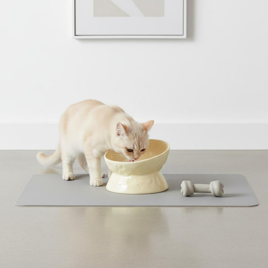 Tilted Dog Dish Anti-Tipping Tilted Ceramic Bowl Easy to Clean for Cats