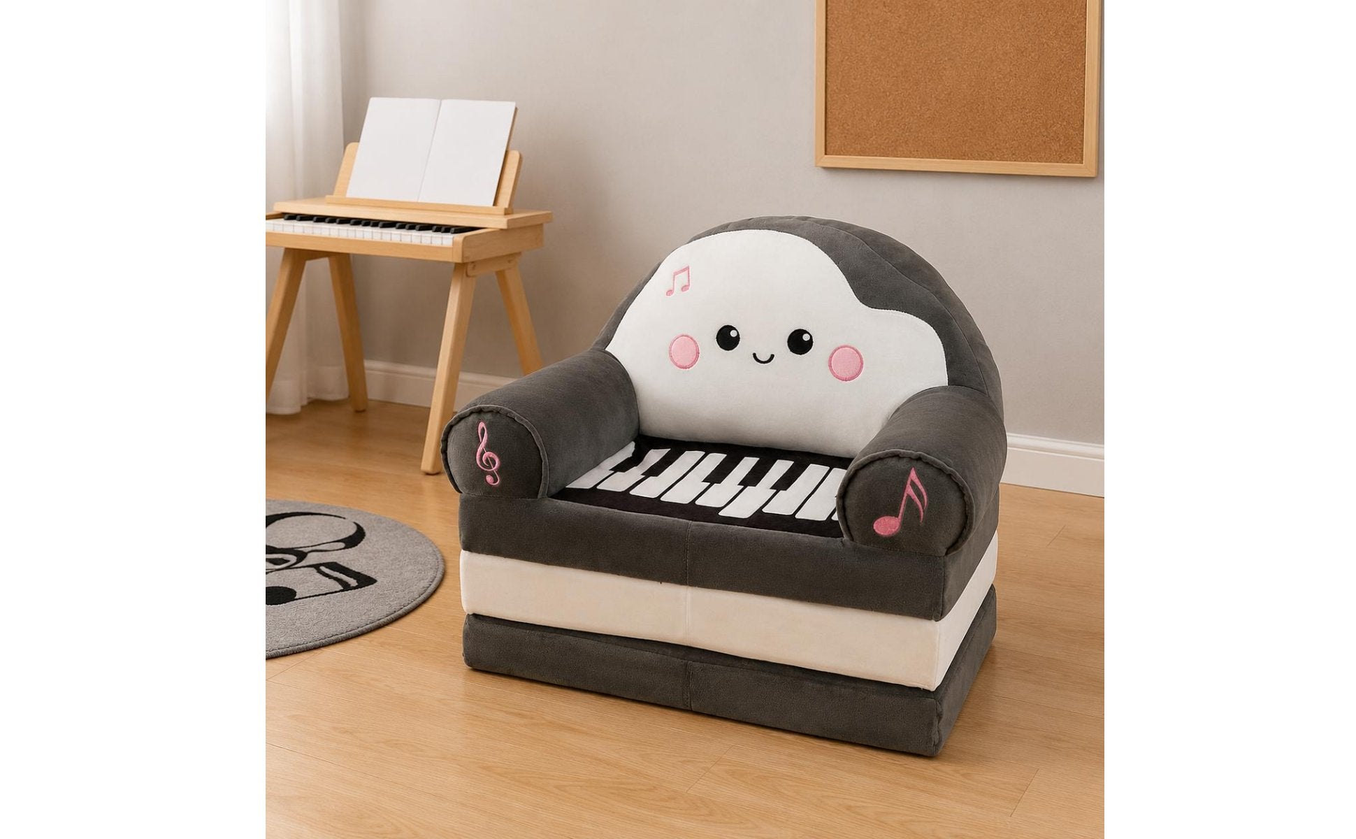 Three-Fold Sofa Foldable Folding Kids Couch Skin-Friendly Textile for Nursery