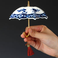 Umbrella Tea Infuser Hand Painted Design Blue and White Porcelain Tea Filter